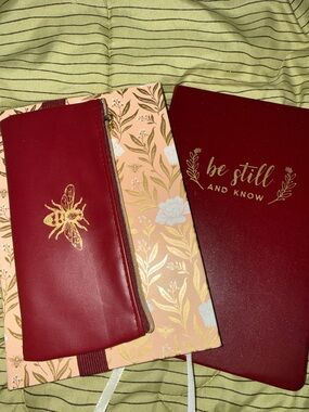 “Be Still and Know” Burgundy Journal & 2 piece Zippered Case and Notebook Set.